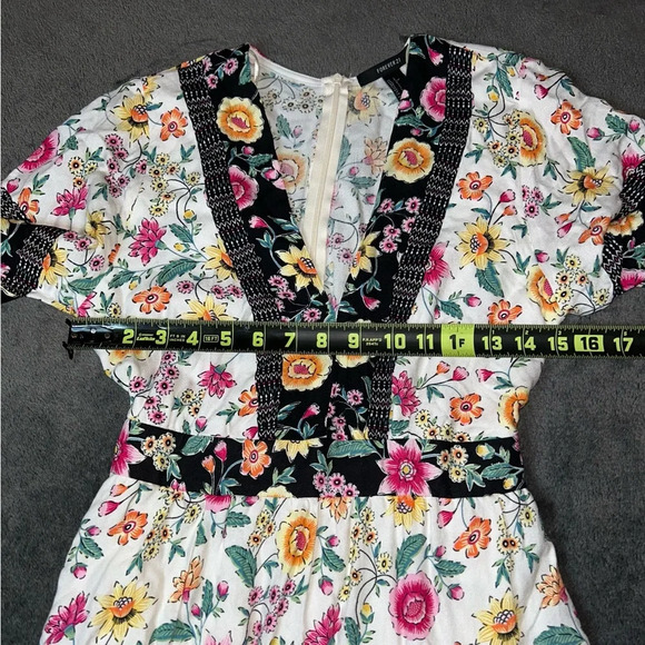 Forever 21 Size S White Black & Pink Floral Cottagecore Short Sleeve Maxi Dress - Picture 5 of 9